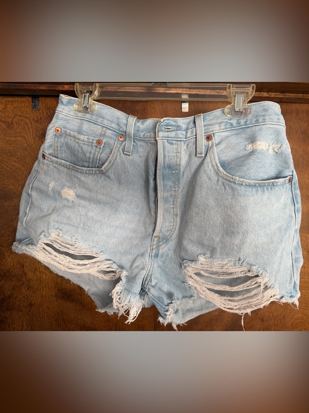 Levi's Vintage Classic Button-Fly Light Blue Ripped High-Rise Denim Shorts